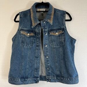 Christine Alexander Denim Vest Blue Jean Size M Rhinestone Bling Cowgirl Western
